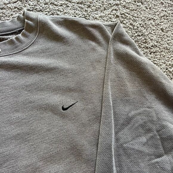 Vintage Y2K Nike Crewneck Sweatshirt Mini Swoosh Check Faded Grey Sz 2XL - Picture 2 of 7